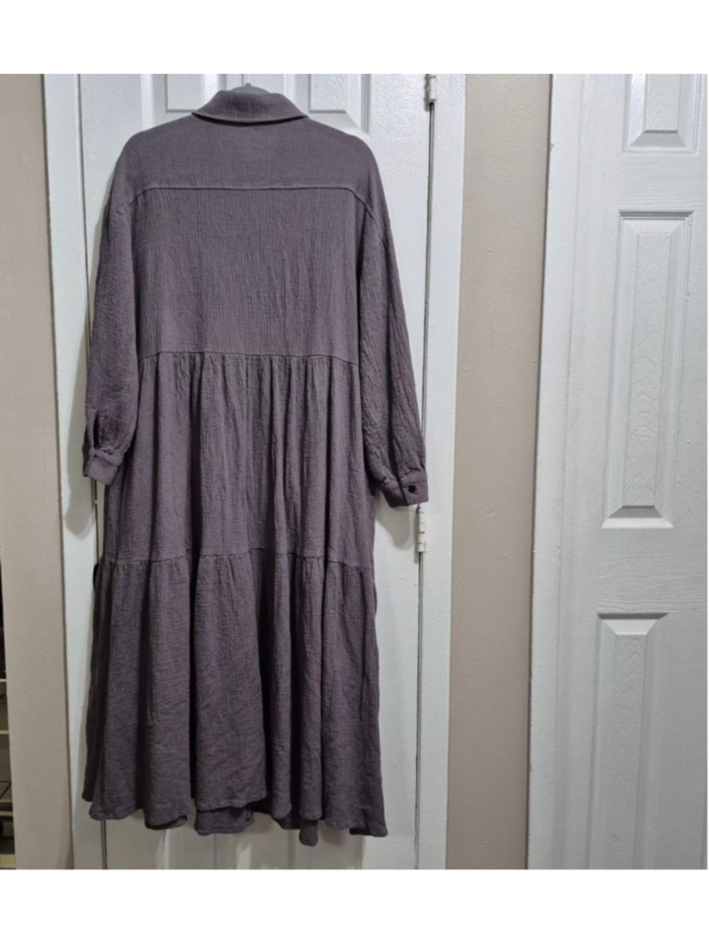 Women's MODESEES Gray Long Sleeve Tiered Midi Dress M - Picture 2 of 11